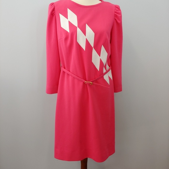 Vintage Dresses & Skirts - VINTAGE 60s 70s Hot Pink White Belted Dres…